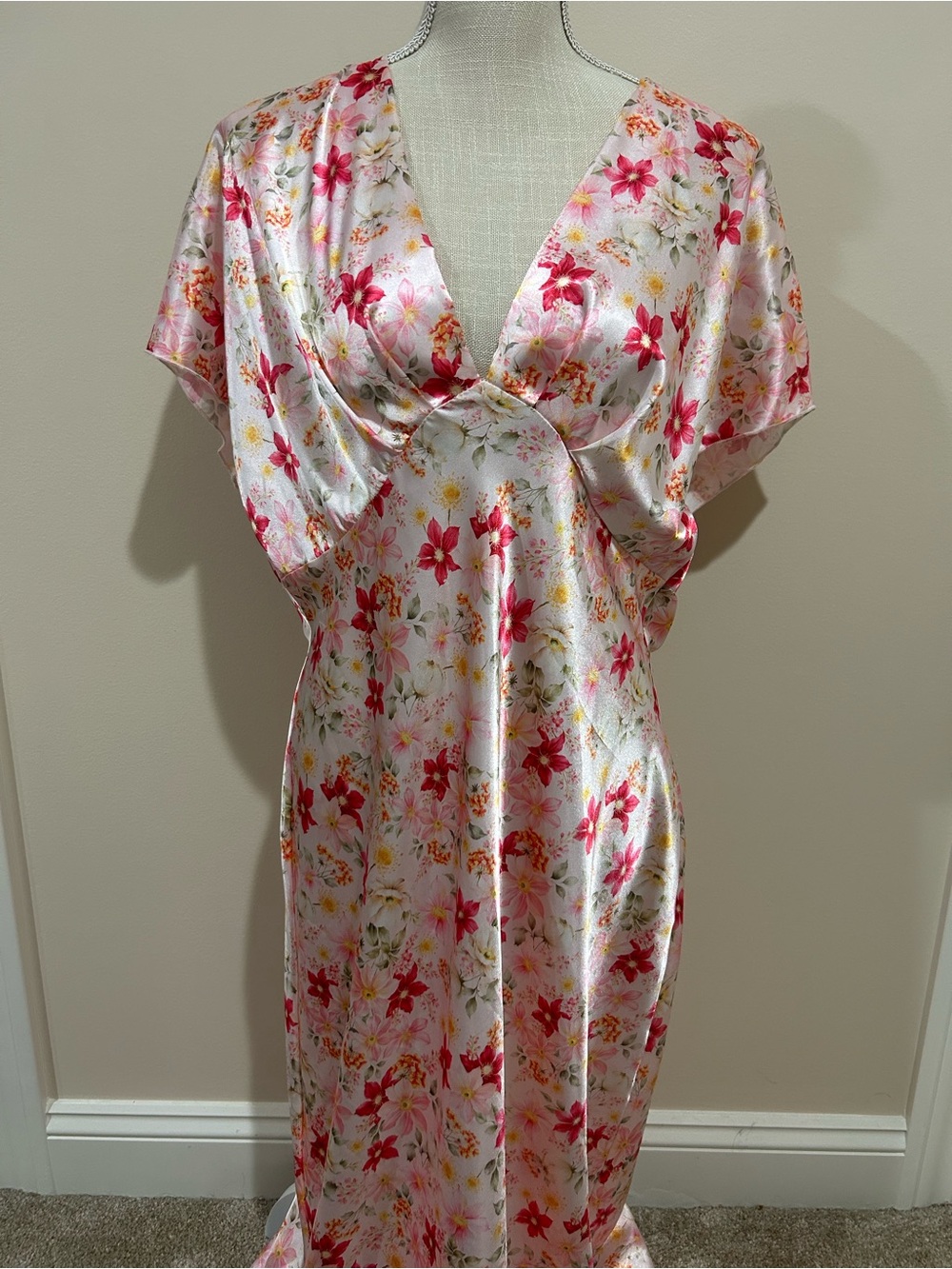 Floral Satin Slip Dress - Pink